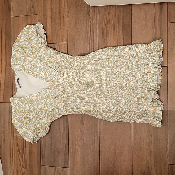 ZARA Linen Blend Floral Print Dress Light Green, S - Picture 4 of 5